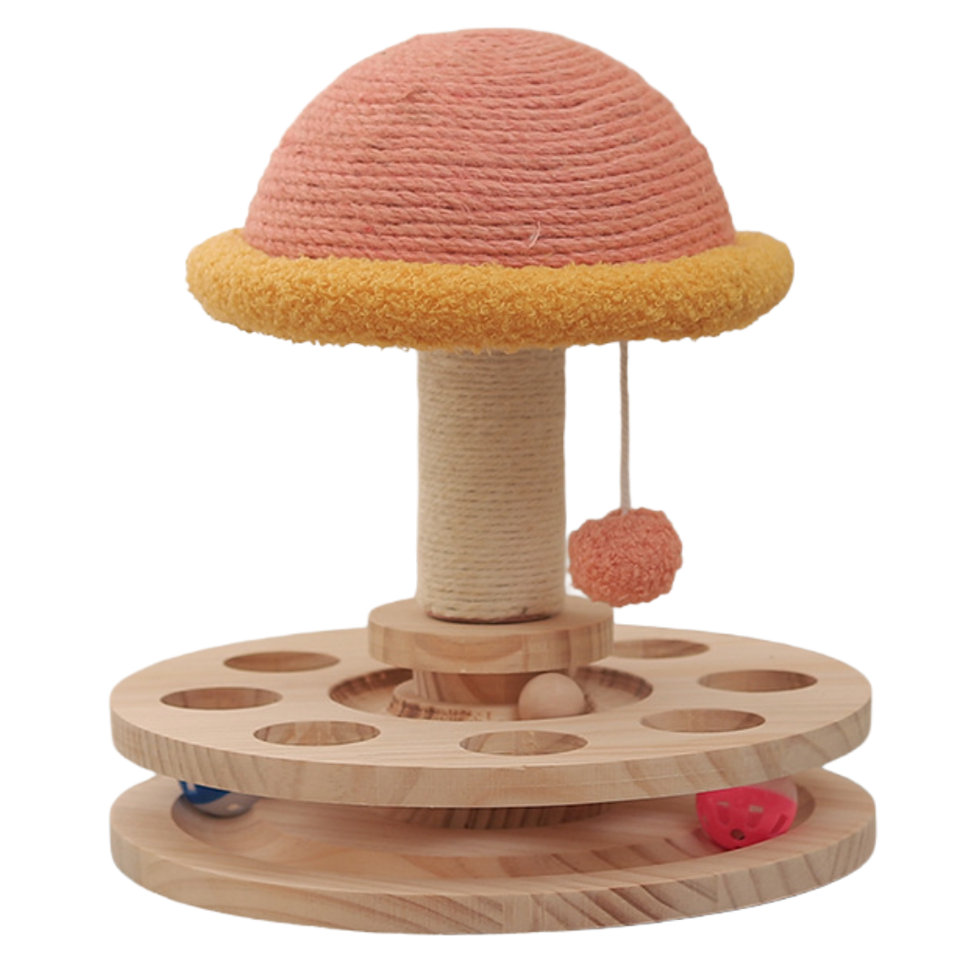 Holz-Kratzbaum mit Spielplatte